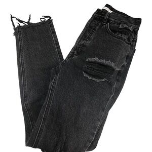 PacSun Ultra High Rise Slim Distressed Jeans Washed Black Sz 22 XXS Grunge